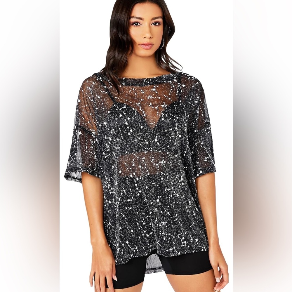 MakeMeChic Women’s Short Sleeve Top See Through